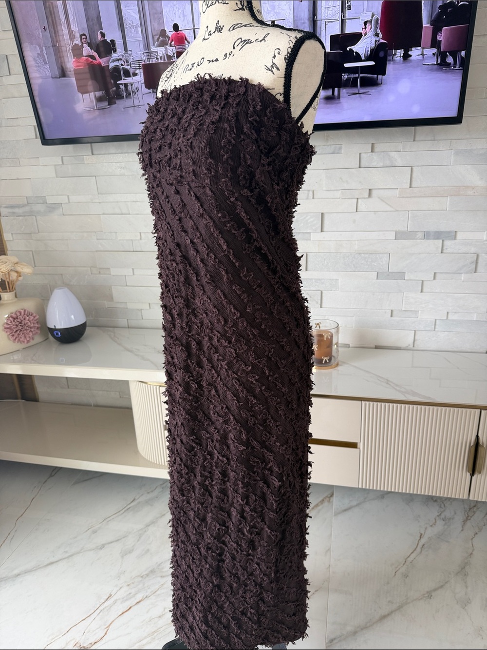 H&M Women’s Textured Strapless Midi Dress in Deep Brown